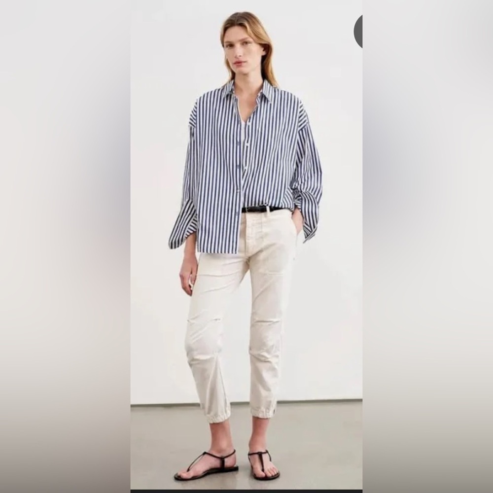Nili Lotan cream white cropped cotton military pants 
Size 2